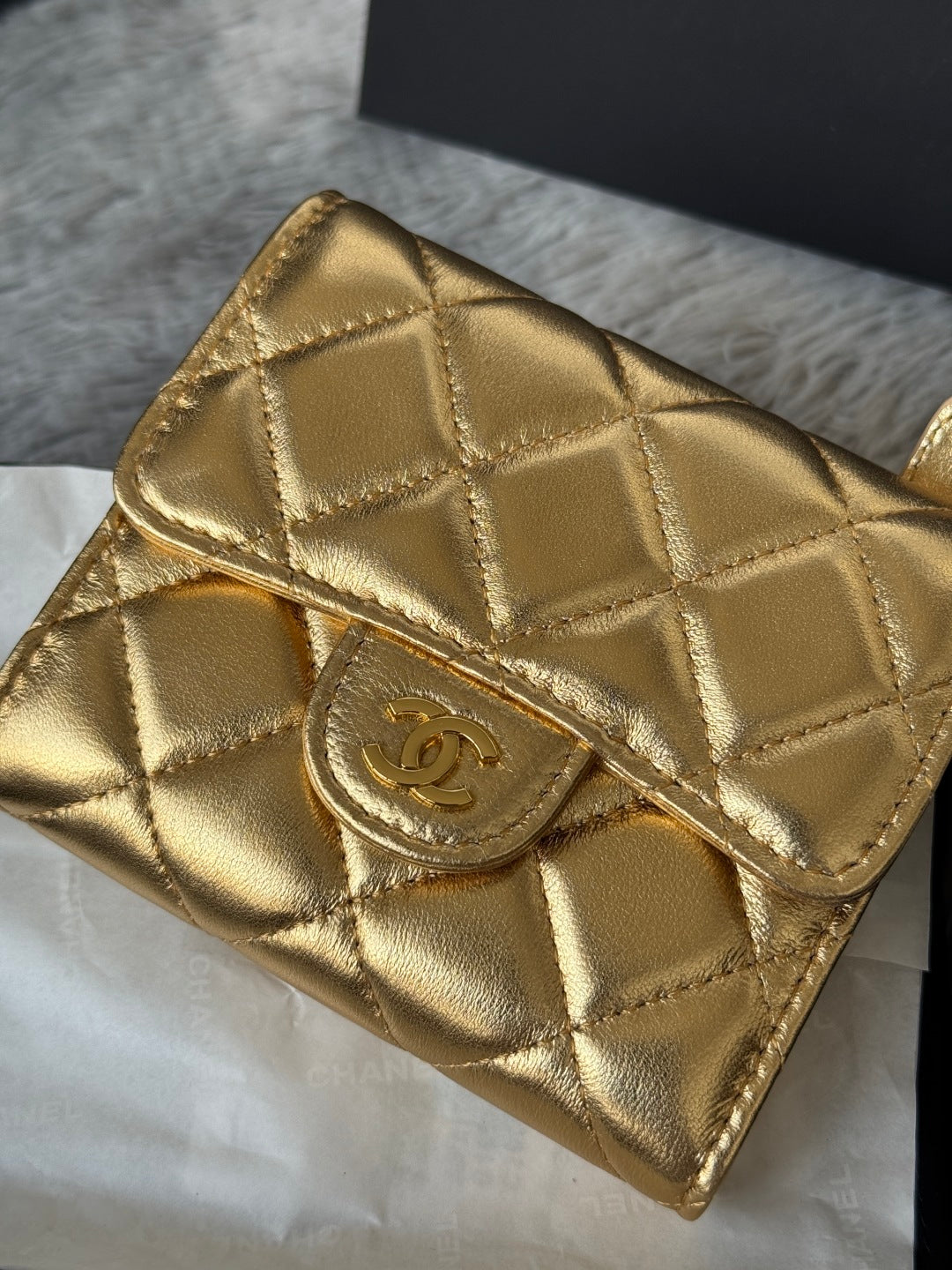Chanel 25S Cf Small Tri Fold Wallet 11 in Gold Caviar Gold Hardware