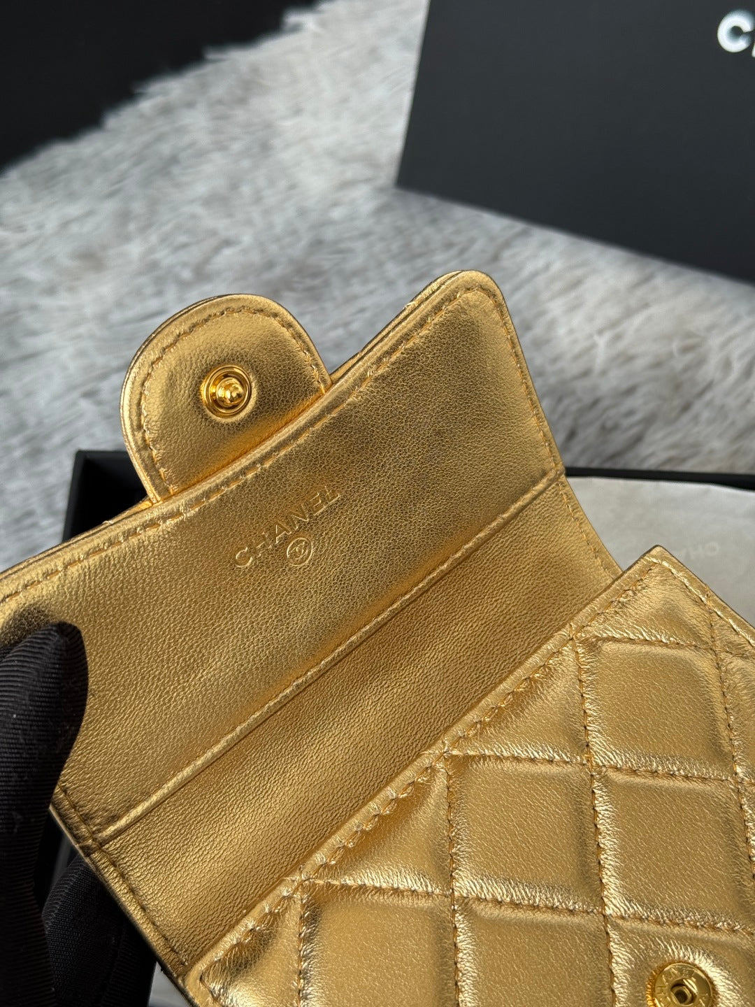 Chanel 25S Cf Small Tri Fold Wallet 11 in Gold Caviar Gold Hardware