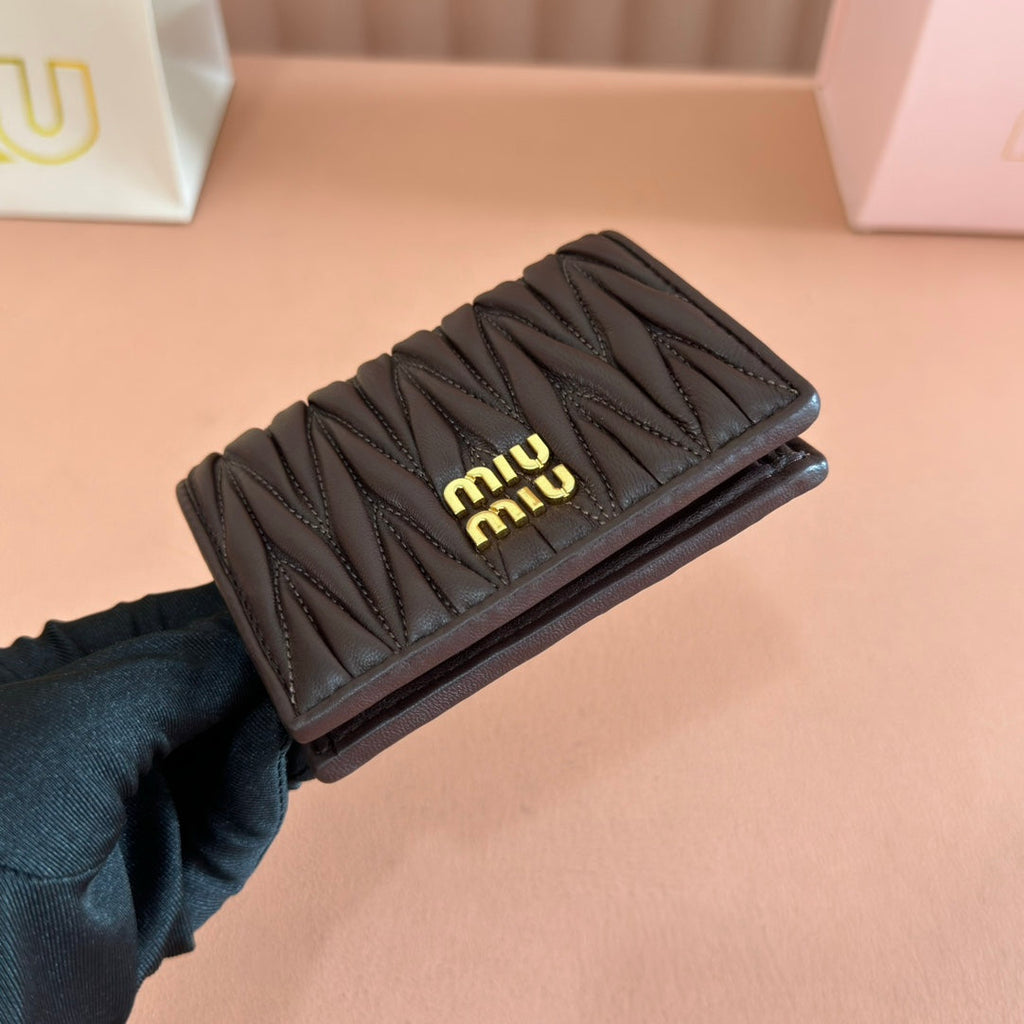 Small Matelassé Nappa Leather Card Holder Dark Brown