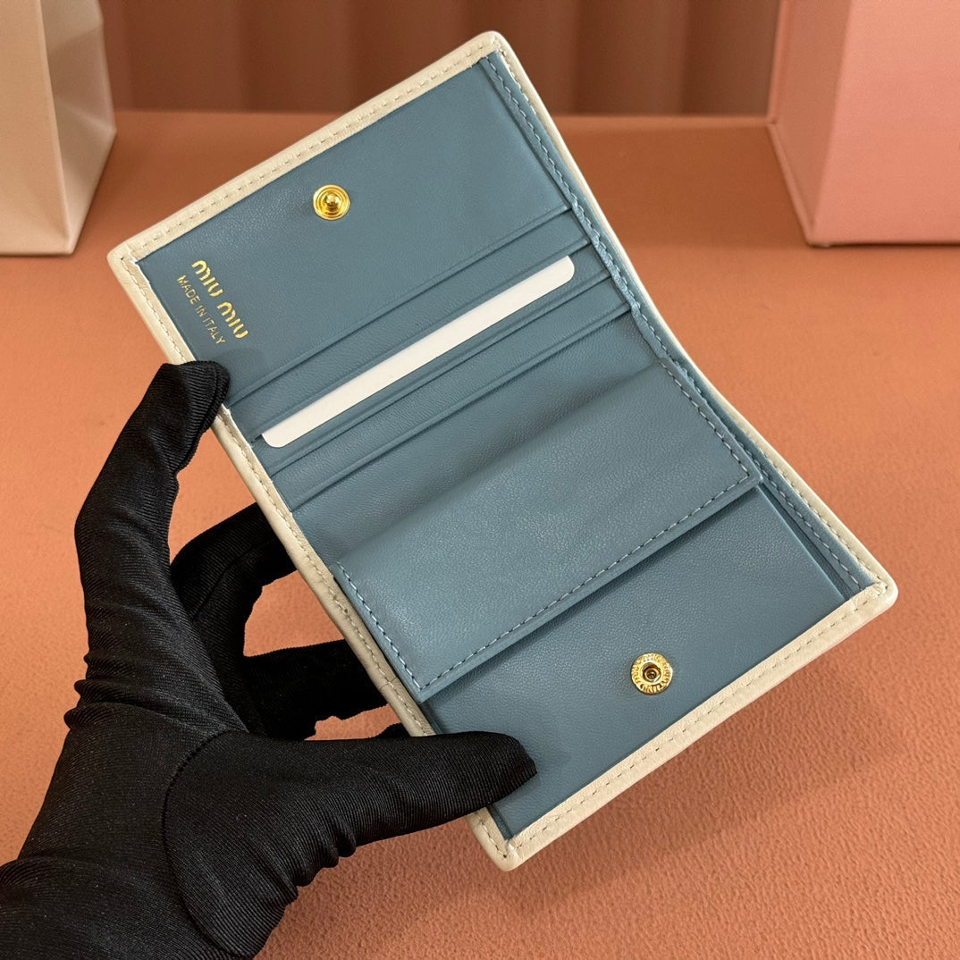 Small Matelassé Nappa Leather Wallet Blue