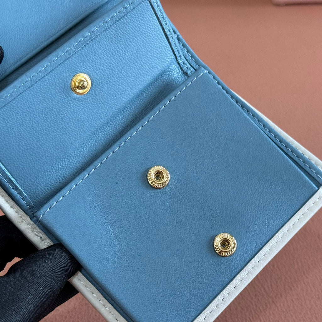 Small Matelassé Nappa Leather Wallet Blue