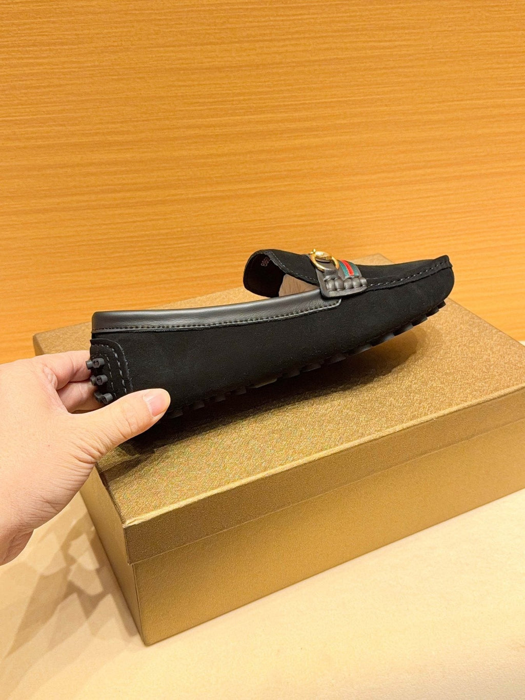 Black Web Stripe Bit Loafers — side