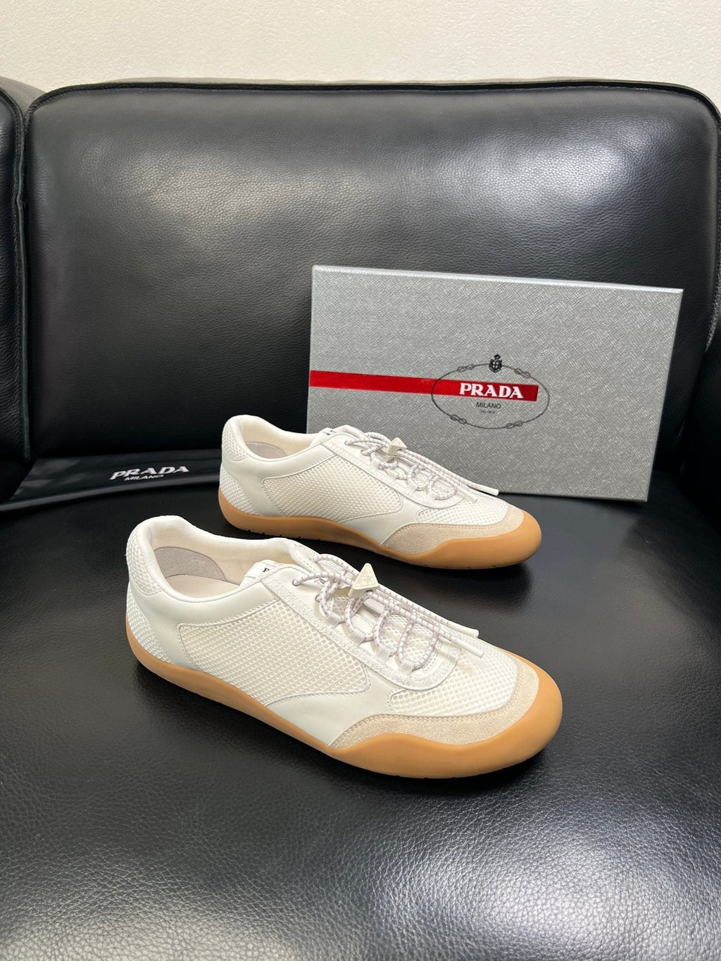 Prada White Gum Sole Sneakers — side