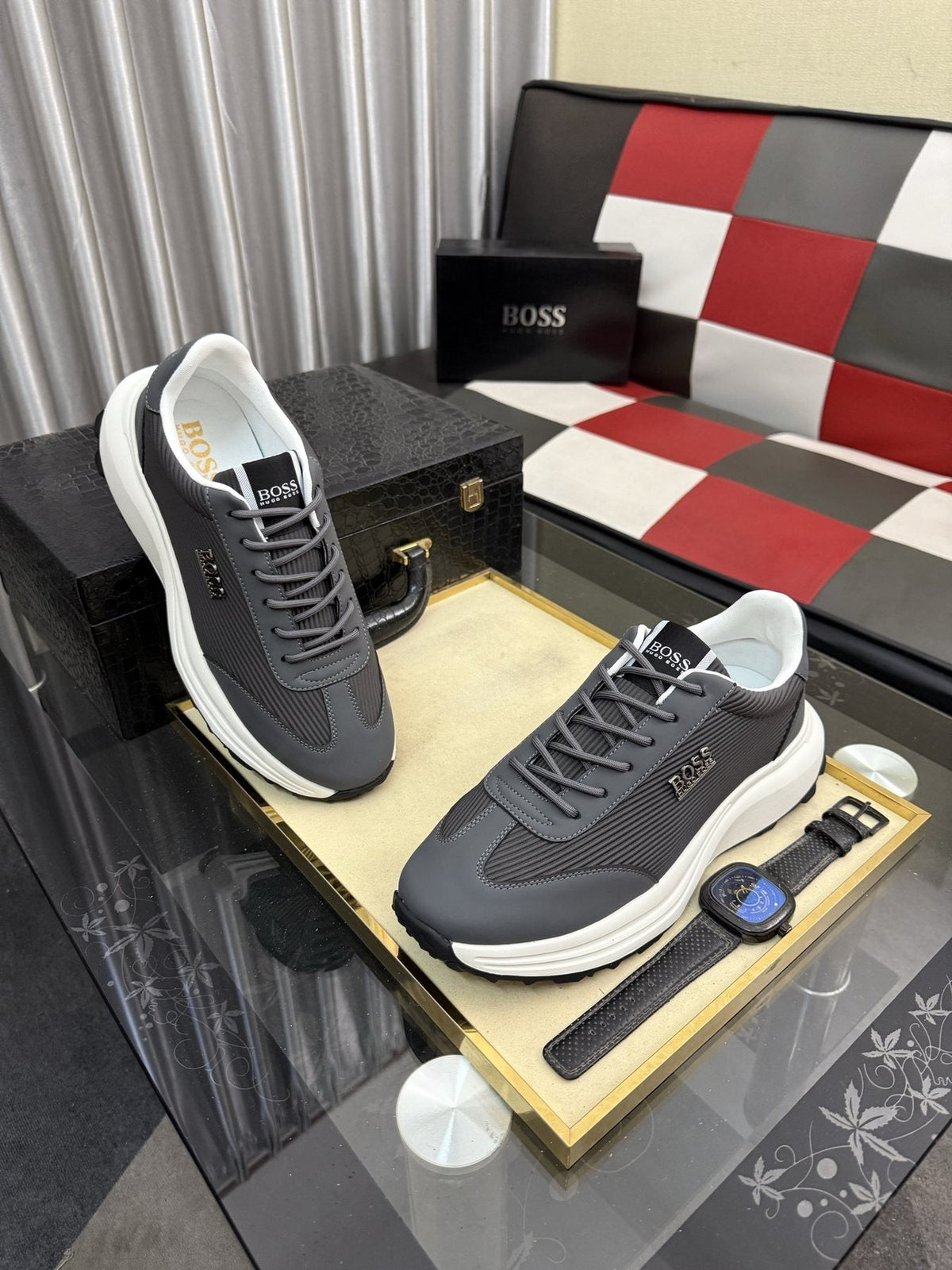 BOSS Mesh-Panel Low-Top Sneakers — side