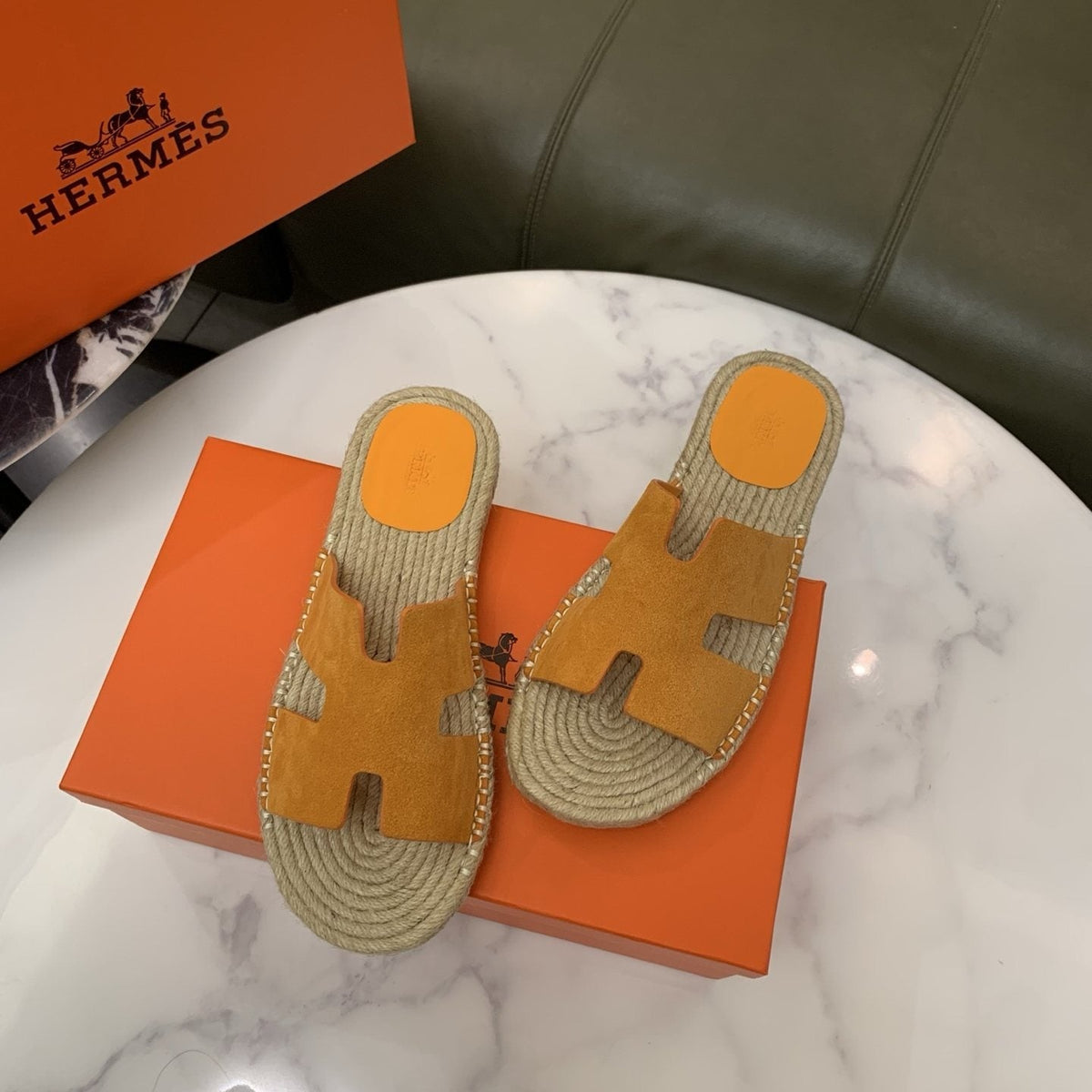 Hermès H-Cut Braided Slide Sandals — front