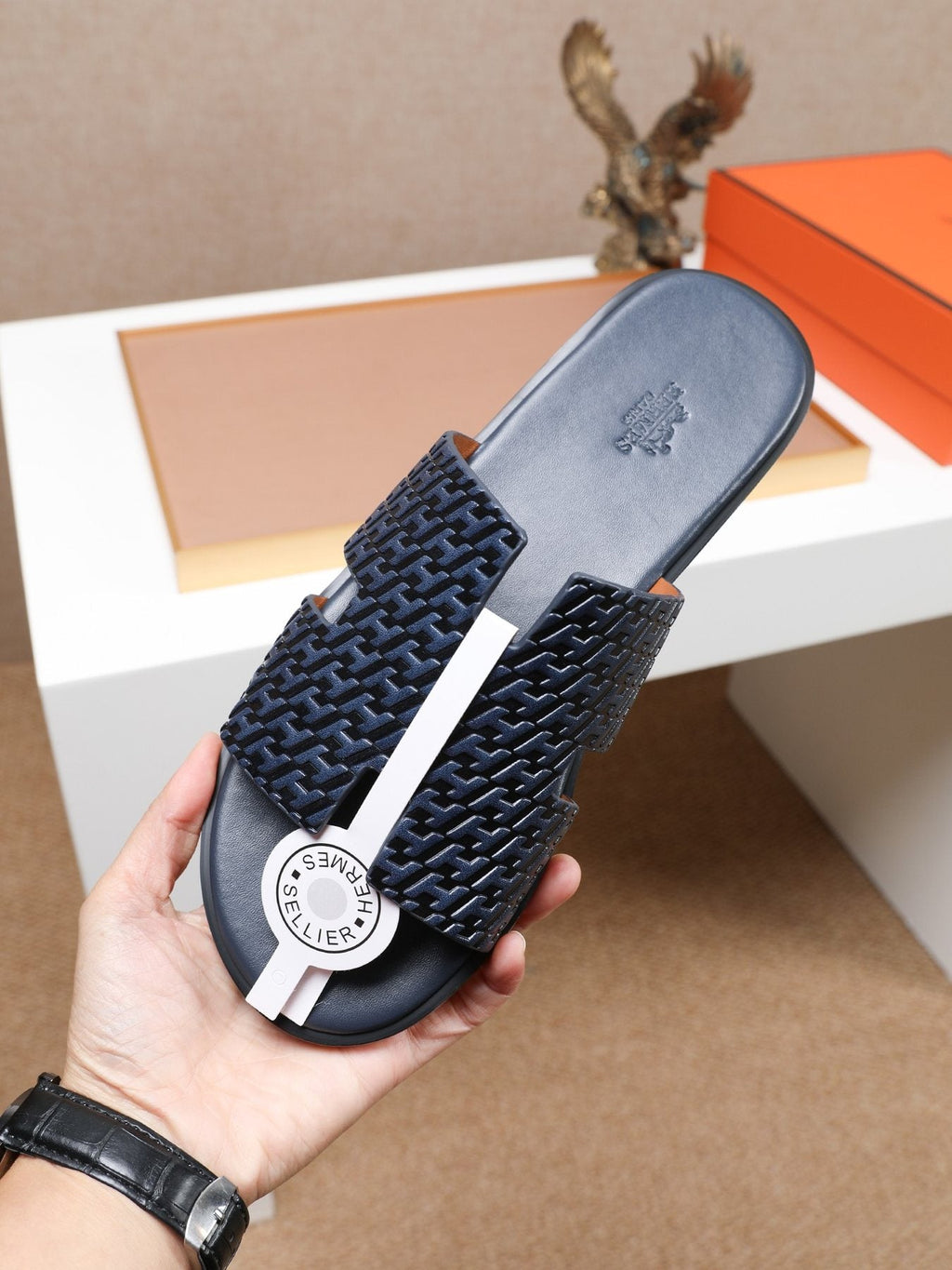 Hermès Textured H Slide Sandals — model