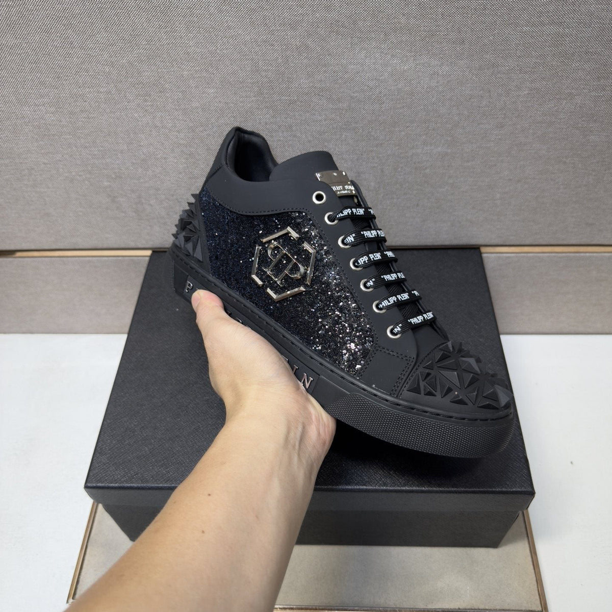 Philipp Plein Textured Logo High-Top Sneakers — model