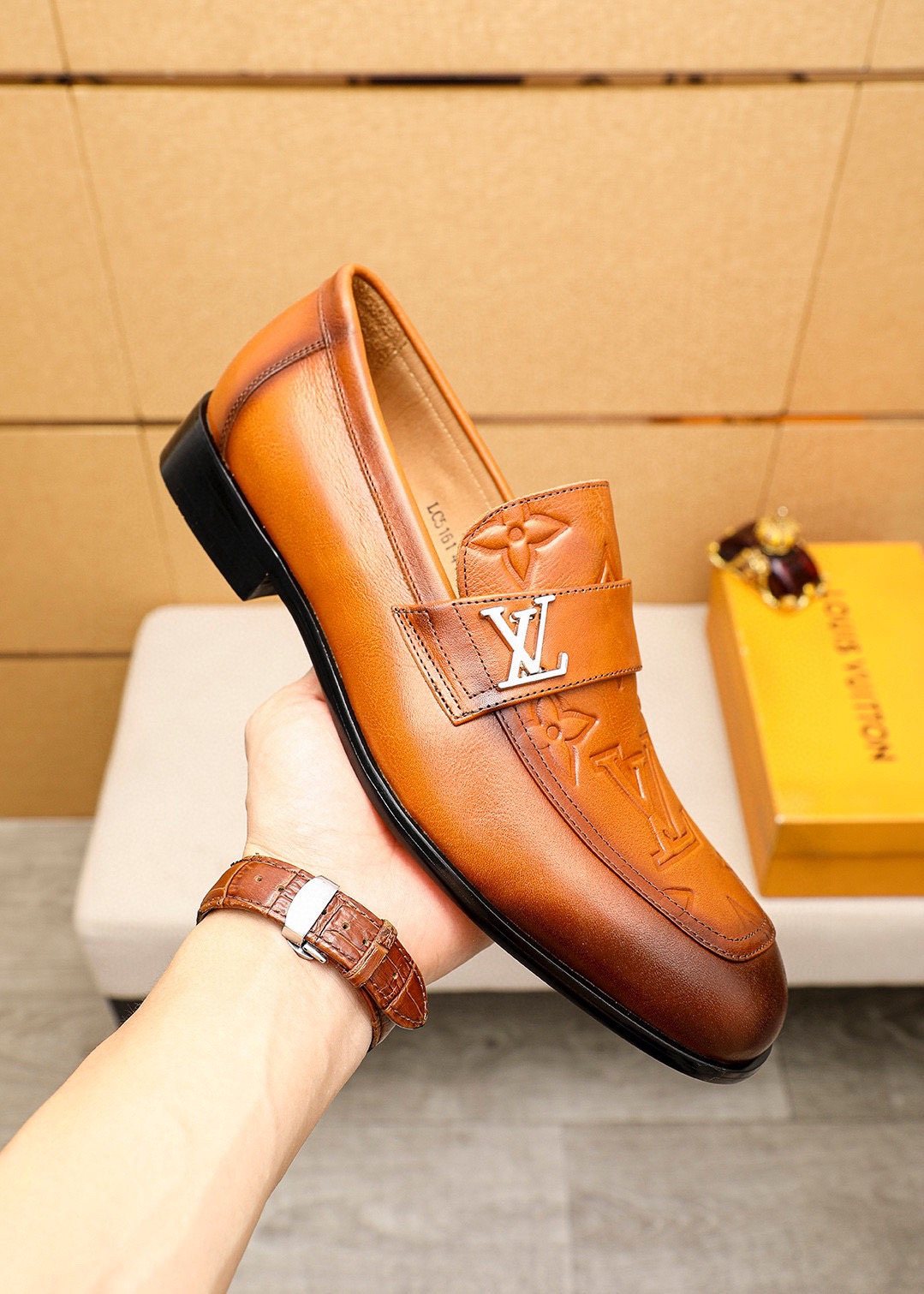 Louis Vuitton Embossed Leather Loafers — model